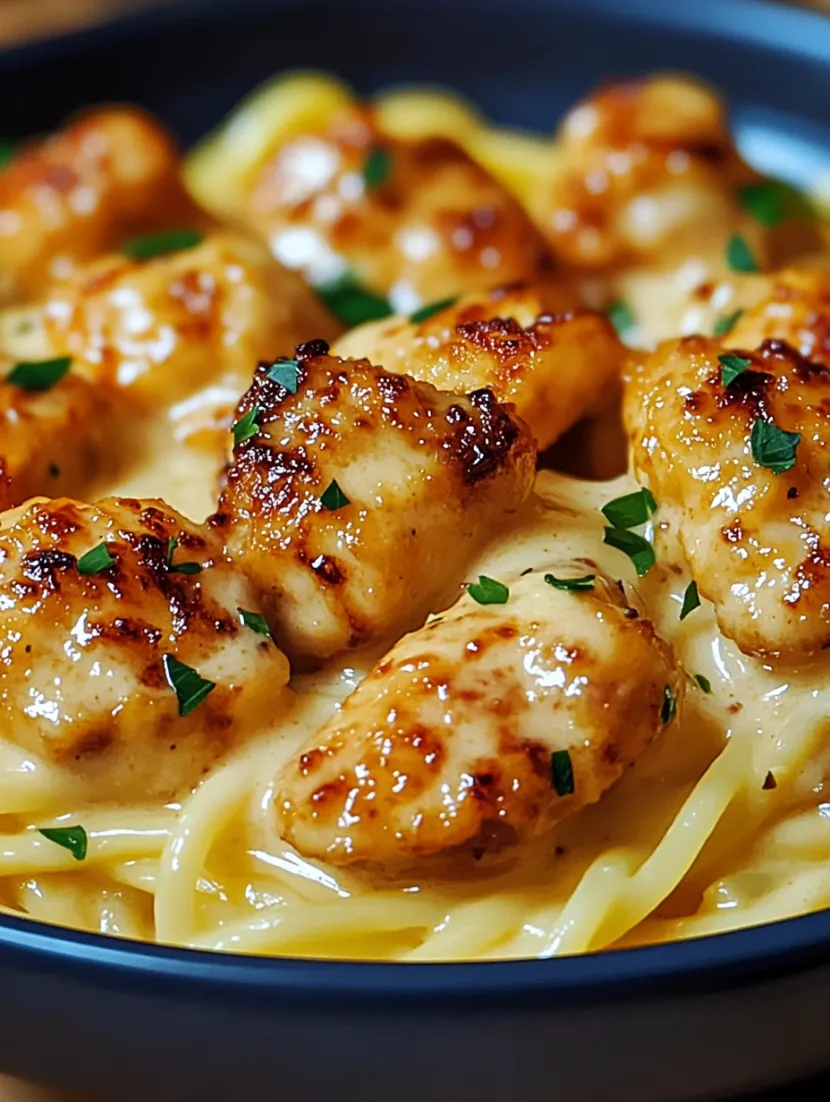 Garlic Butter Chicken Bites with Savory Creamy Parmesan Pasta