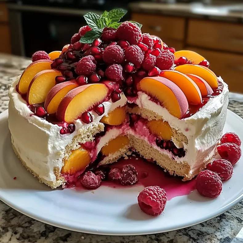 Summer Bliss Peach and Raspberry Cheesecake Delight