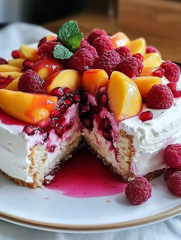 Summer Bliss Peach and Raspberry Cheesecake Delight