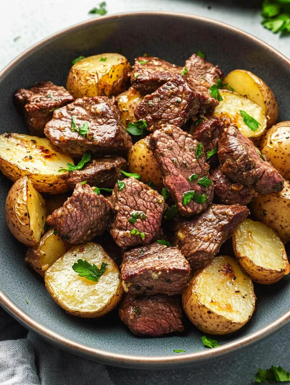 Garlic Butter Steak Bites and Potatoes