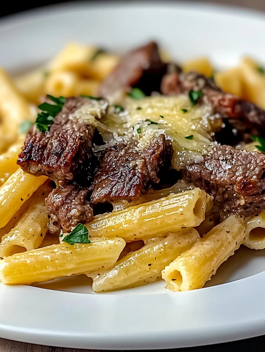 Garlic Butter Steak Tips with Cheesy Rigatoni