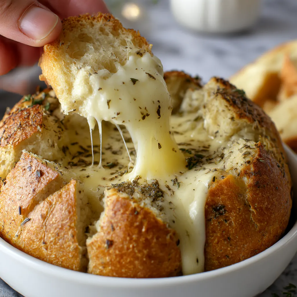 Garlic Butter Baked Brie in a Bread Bowl