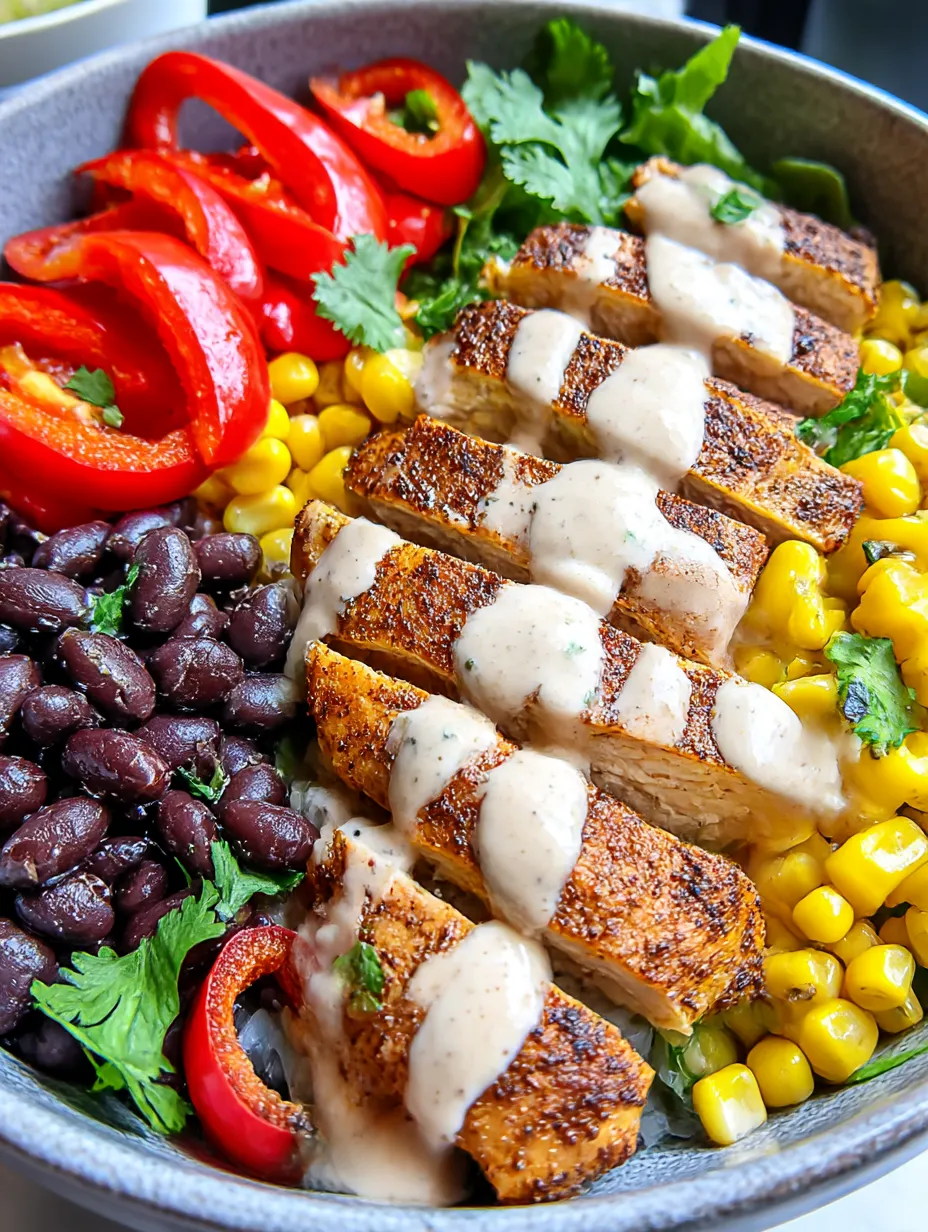 Chipotle Chicken Bowl with Black Beans, Corn, & Creamy Sauce