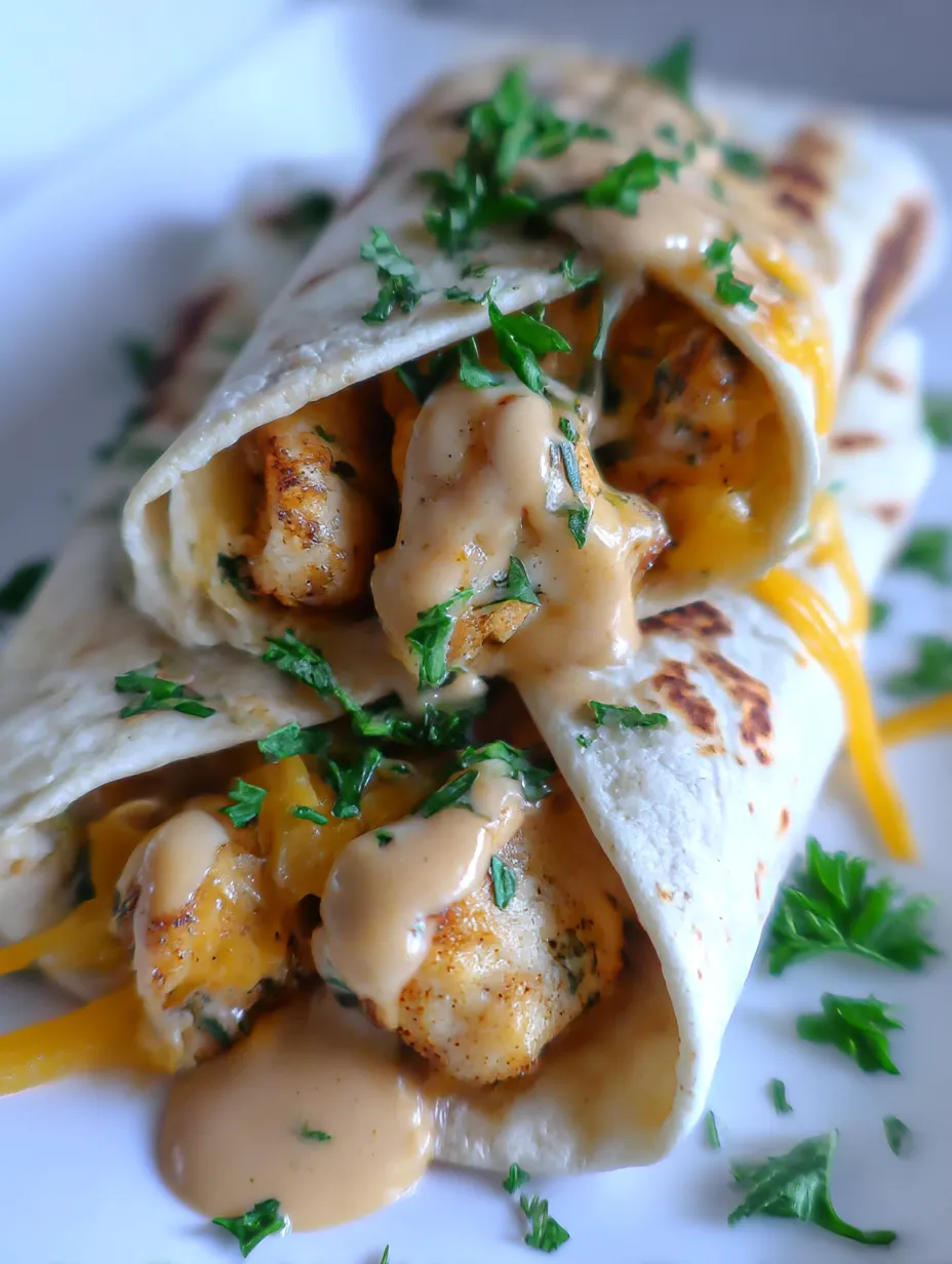 A plate of cheesy garlic chicken wraps.