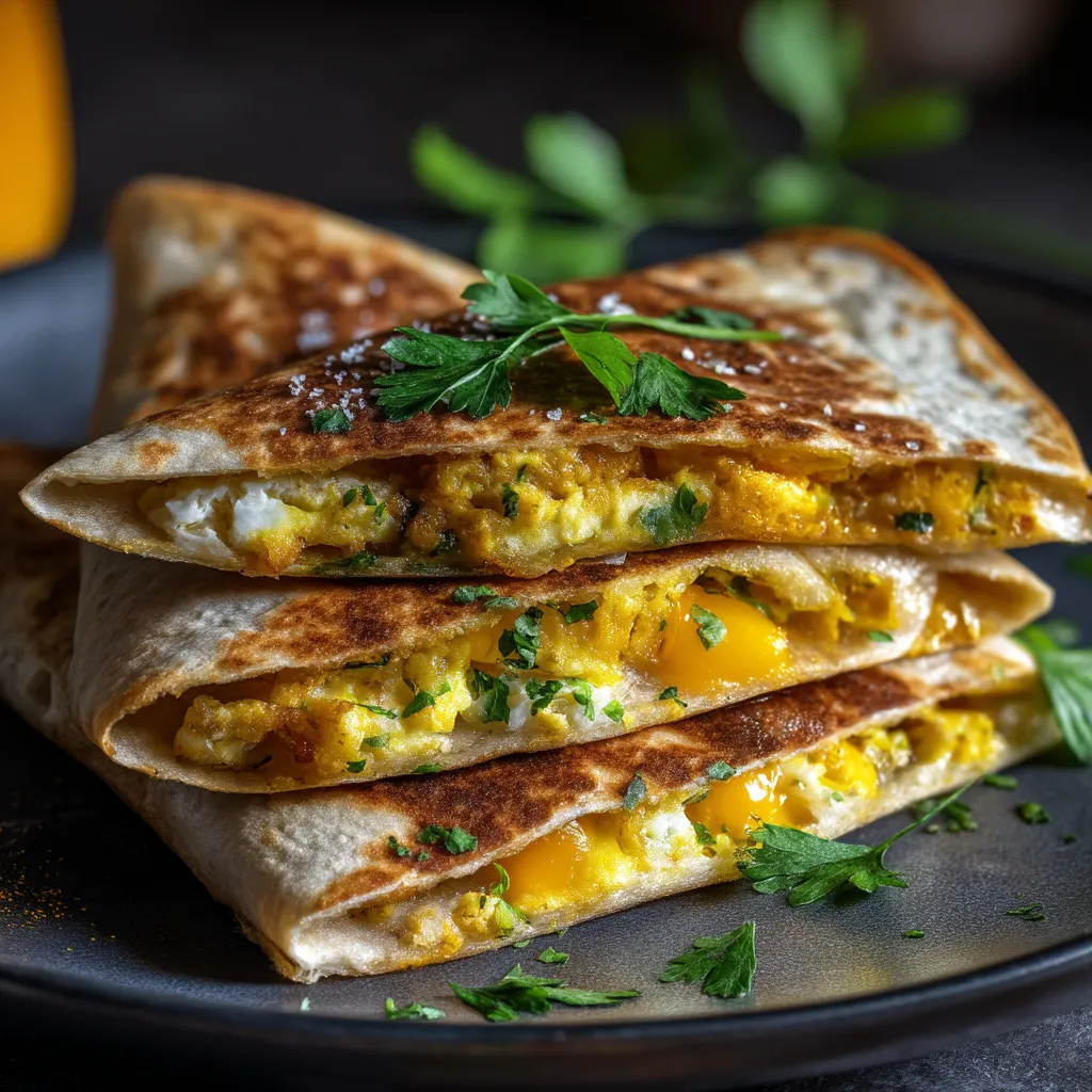 A stack of fried egg quesadillas.