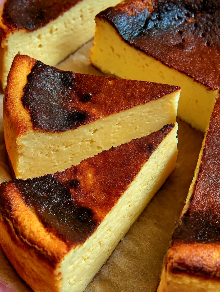 A slice of burnt creamy basque cheesecake.