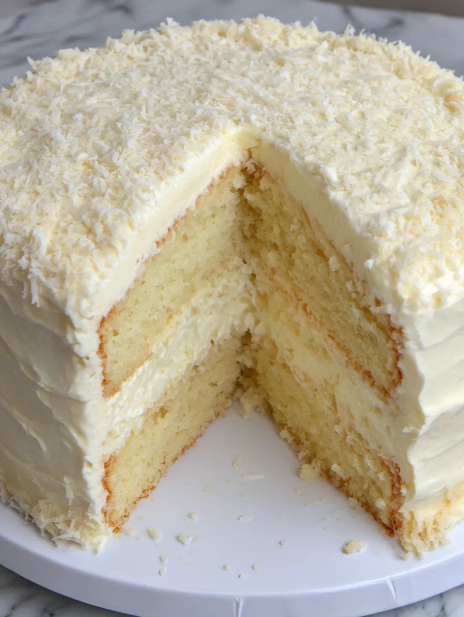 A slice of cheesecake factory Italian lemon cream cake.