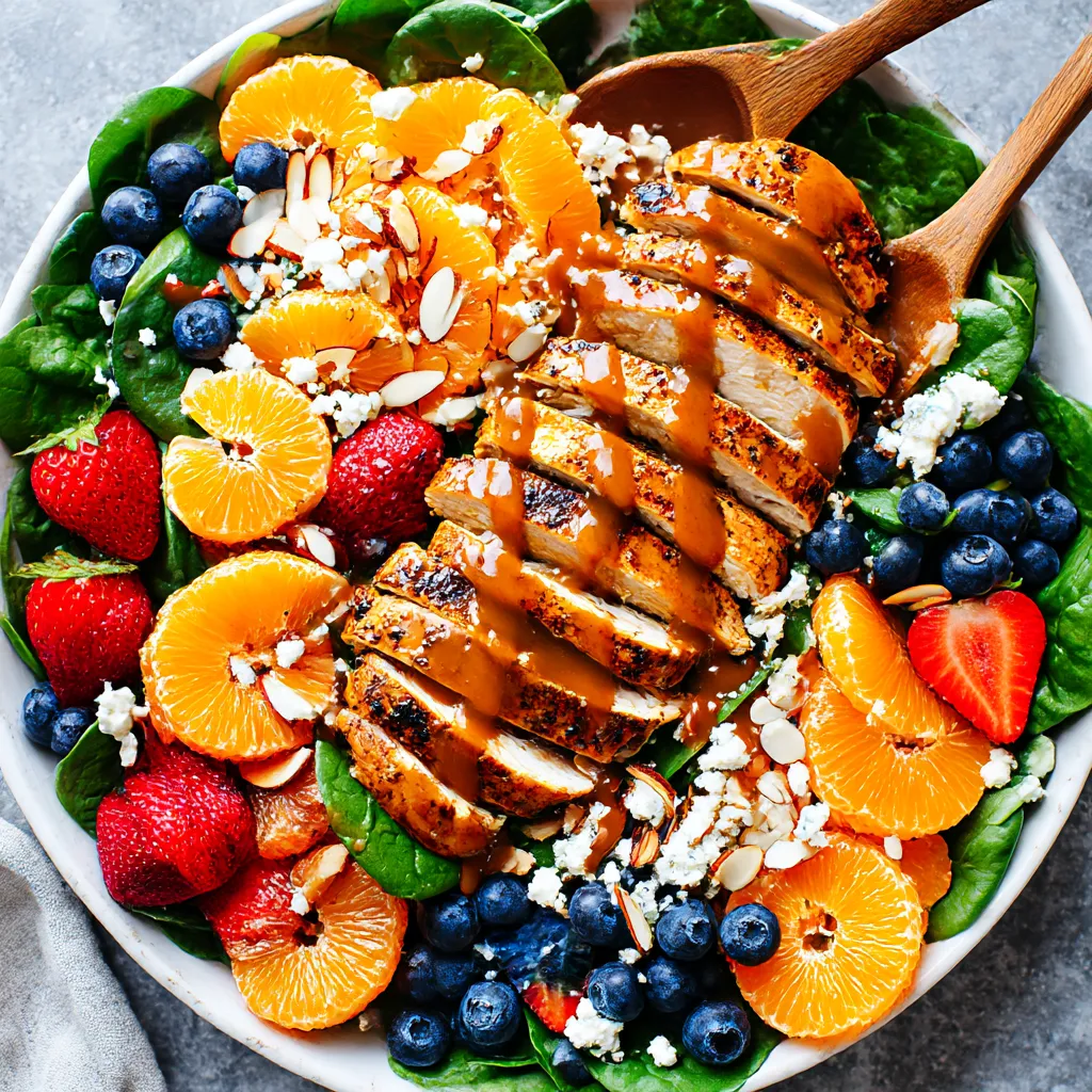 A bowl of chicken and spinach salad.