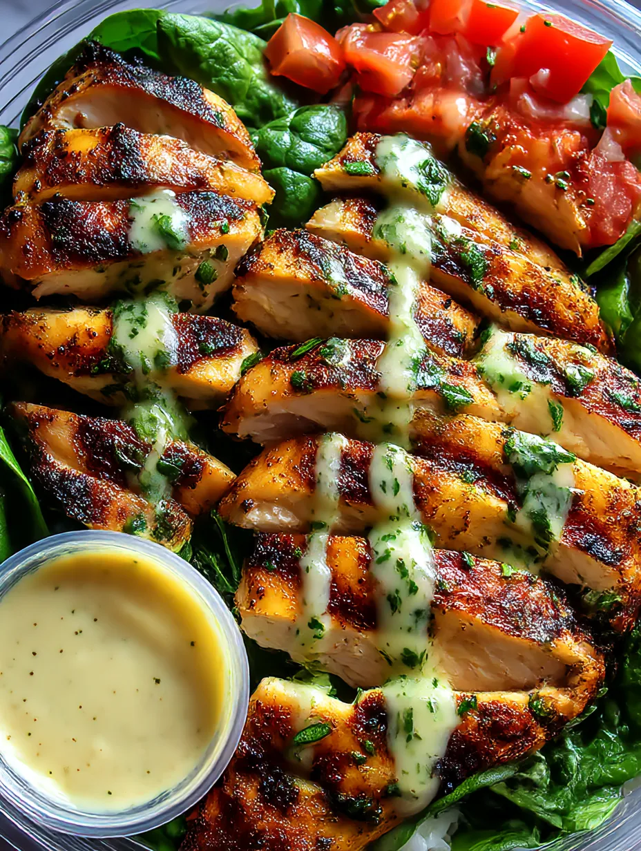 A bowl of grilled chicken with garlic sauce.