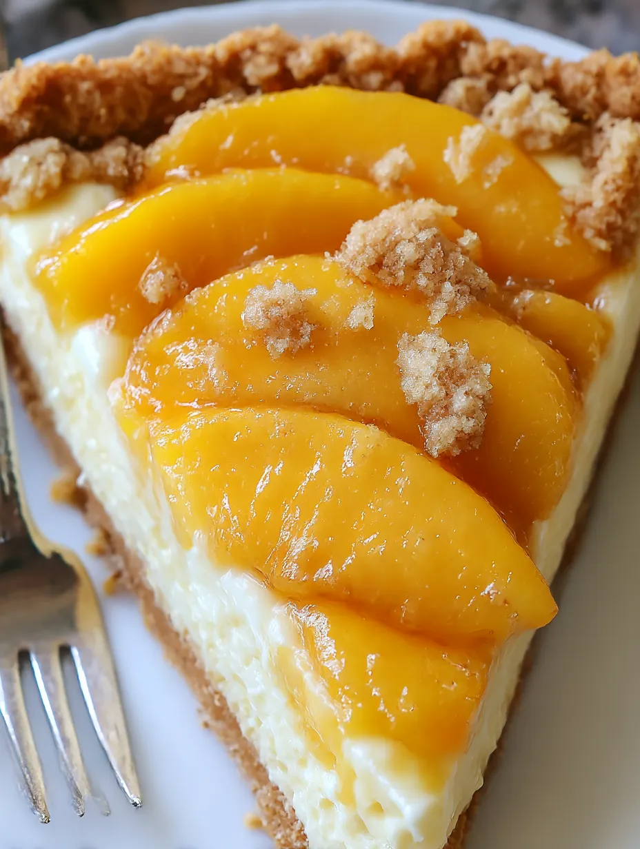A slice of peach cobbler cheesecake.