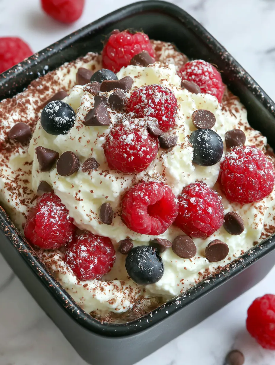 A close up of a dessert with raspberries and chocolate.