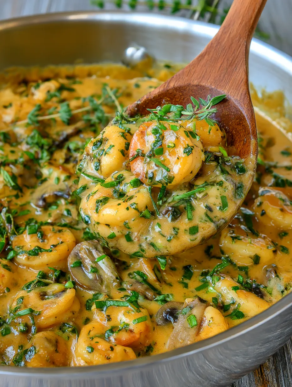 A wooden spoon is in a bowl of shrimp enchiladas.