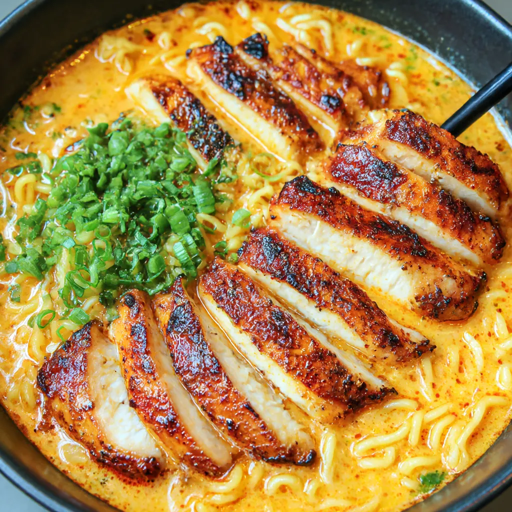 A bowl of noodles with chicken and vegetables.