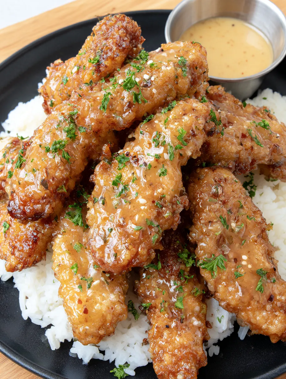 A plate of bang bang chicken with rice.