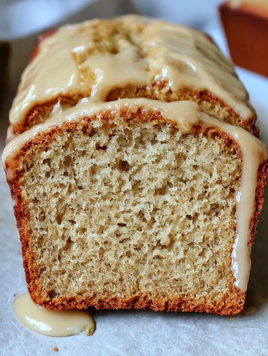A slice of banana bread with honey drizzled on top.