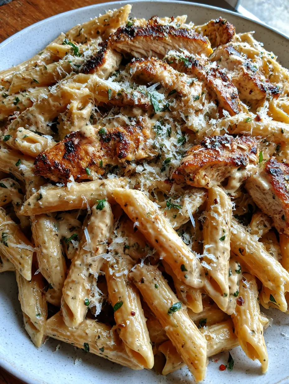 A plate of garlic Parmesan chicken and pasta.