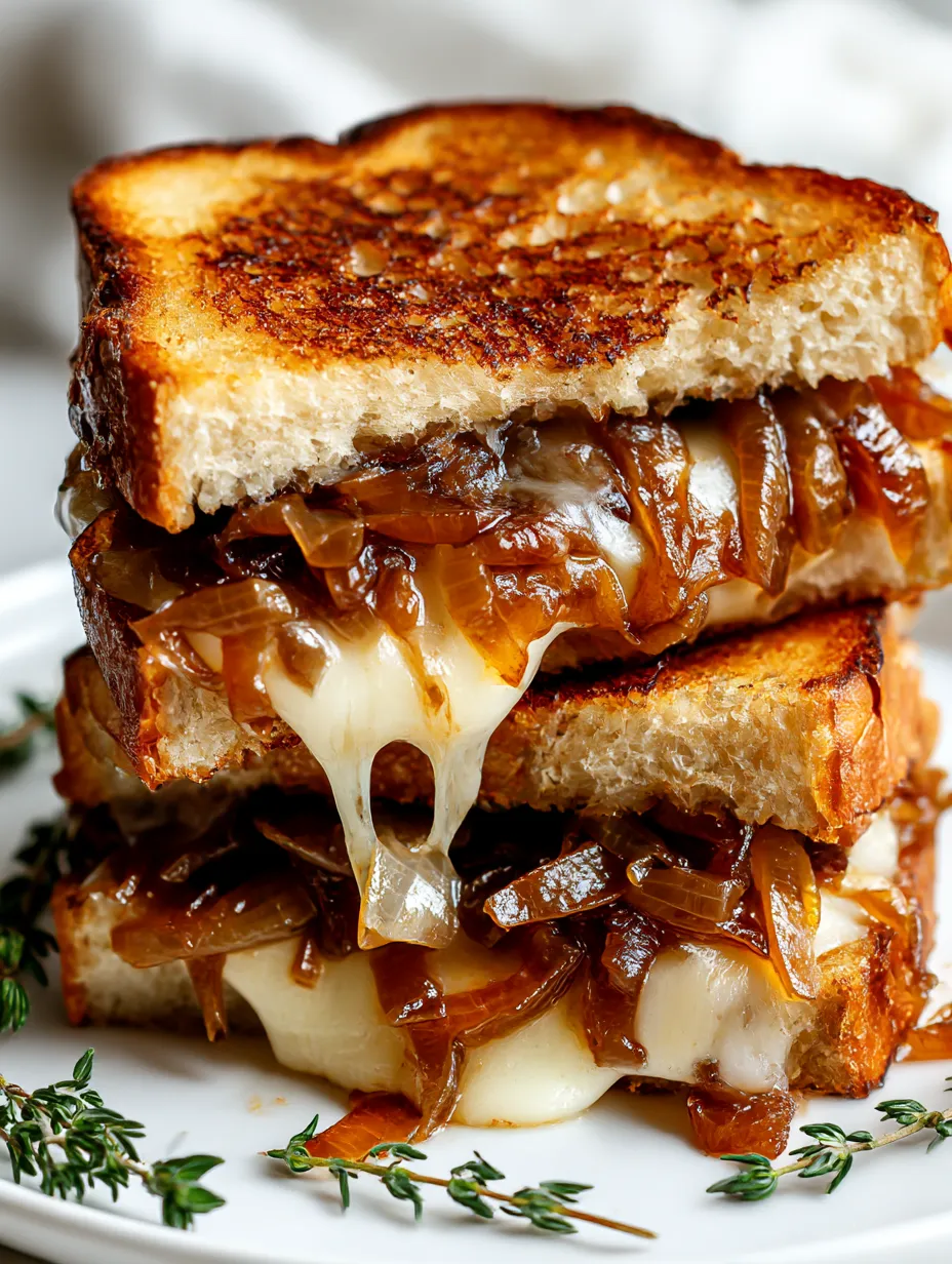 A grilled cheese sandwich with onions.