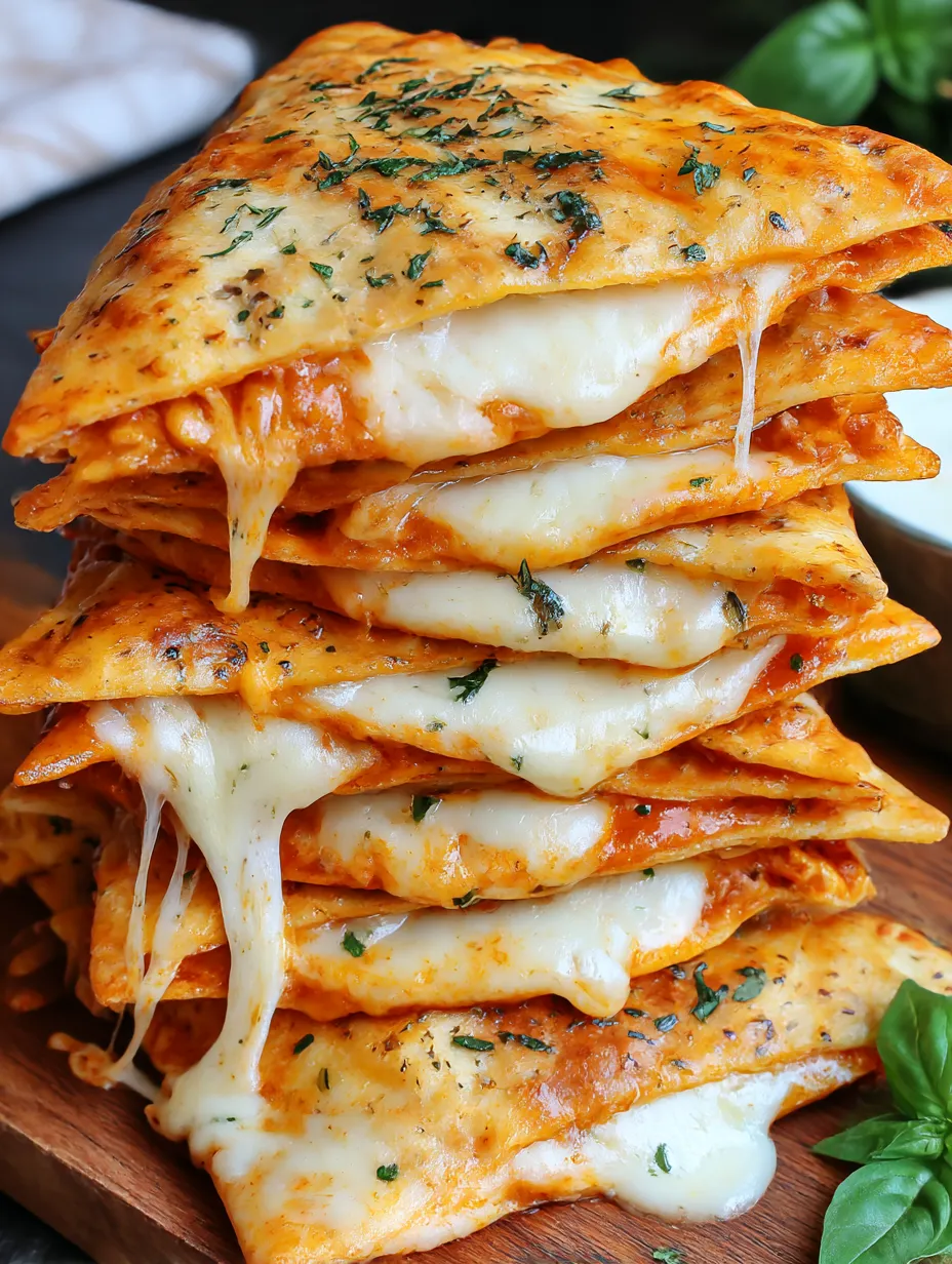 A stack of air fryer pepperoni pizza pockets.