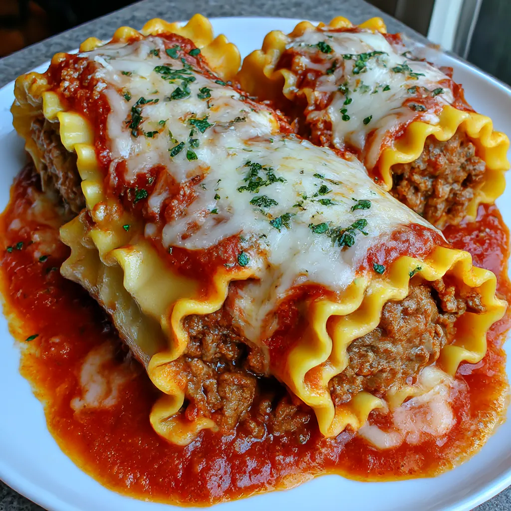 A plate of Italian meatball lasagna roll-ups.