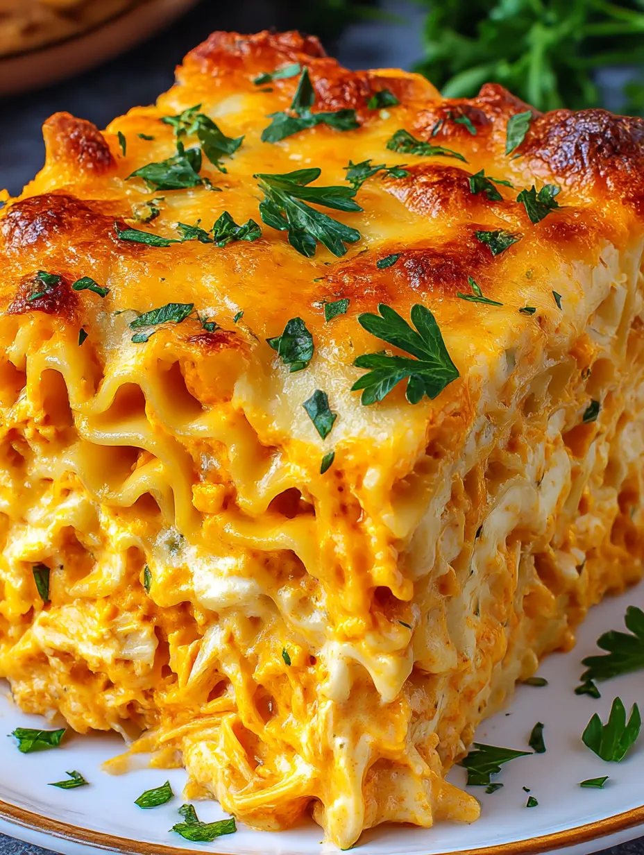 A cheesy buffalo ranch chicken lasagna.