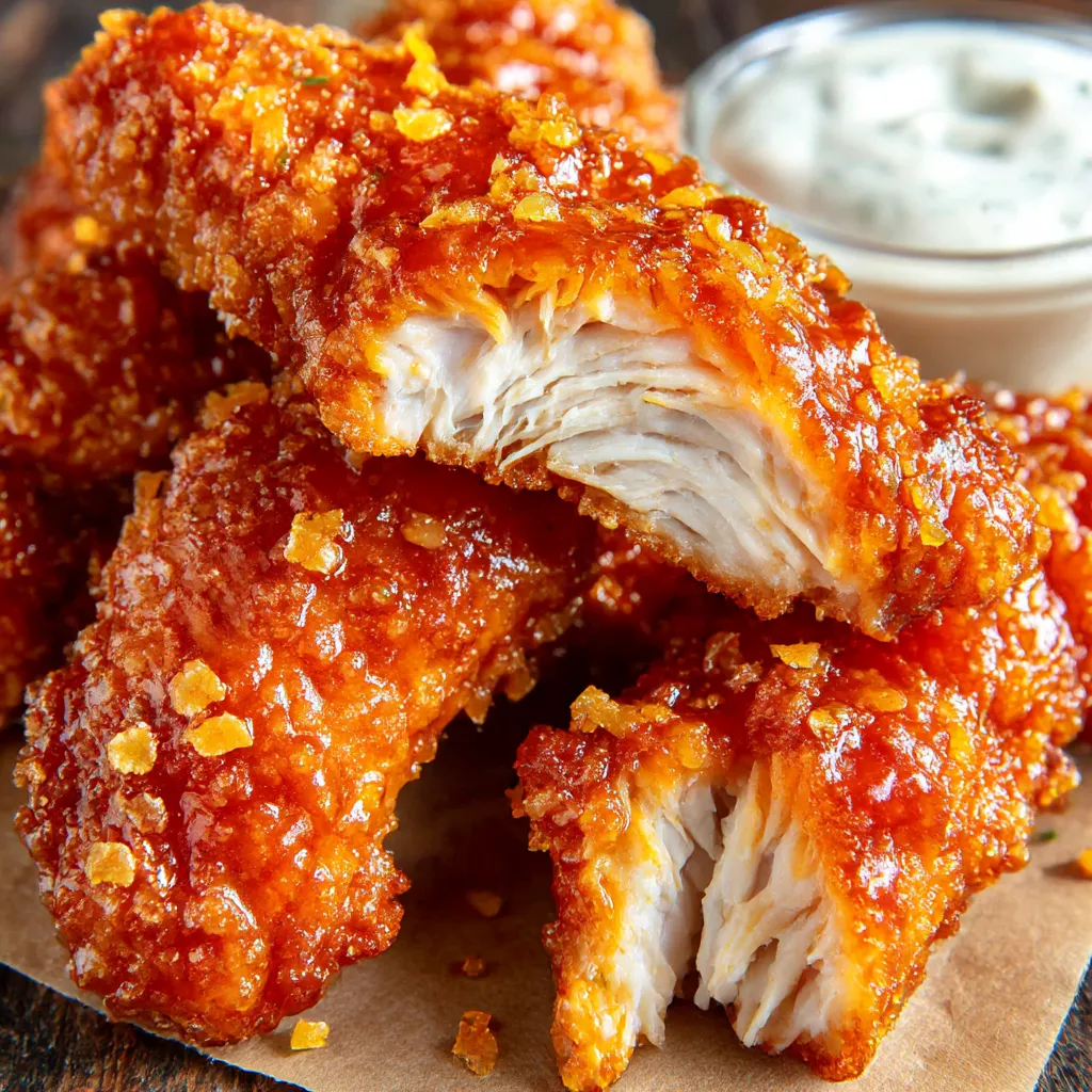 A plate of honey BBQ chicken strips.