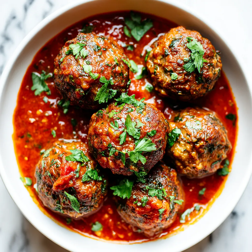 A bowl of Italian meatballs in tomato sauce.