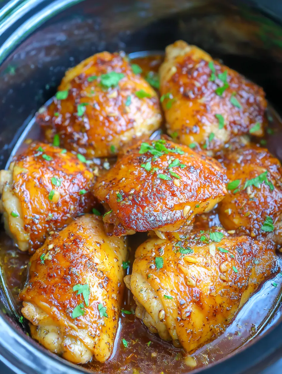 A pot of chicken with brown sugar and garlic.