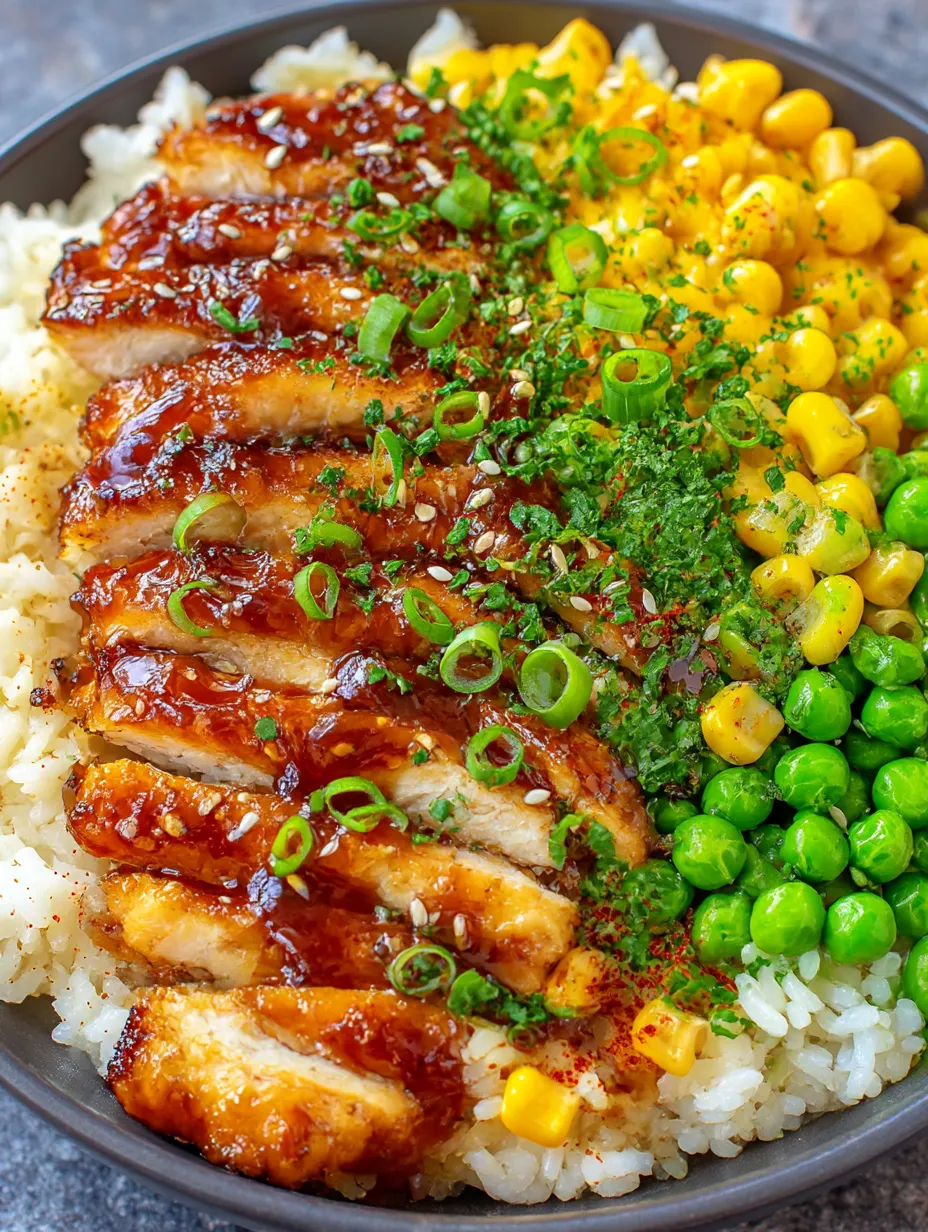A bowl of food with rice, corn, and meat.