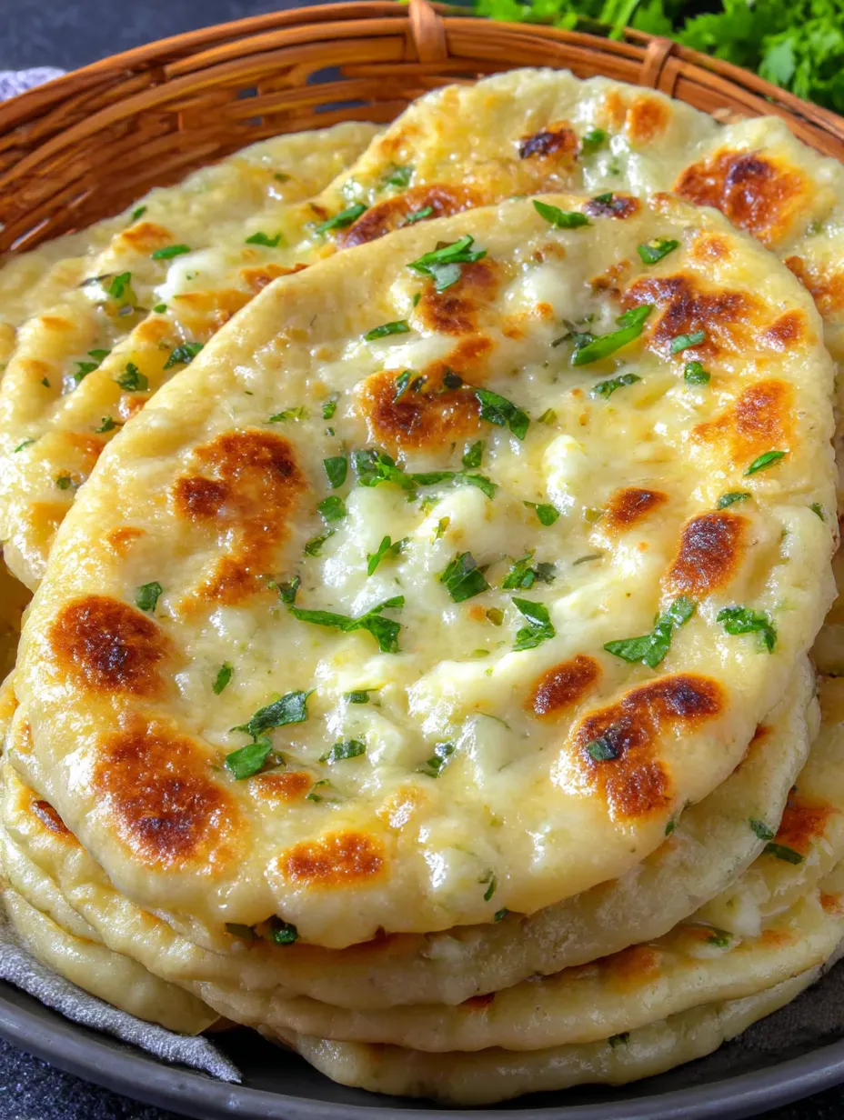 A stack of flatbreads with cottage cheese on top.