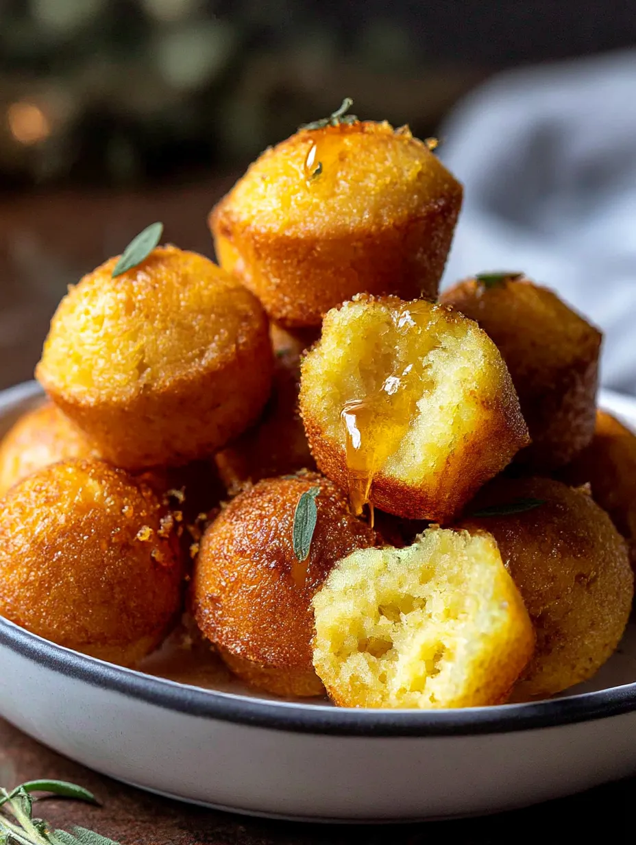 A bowl of honey butter cornbread poppers.