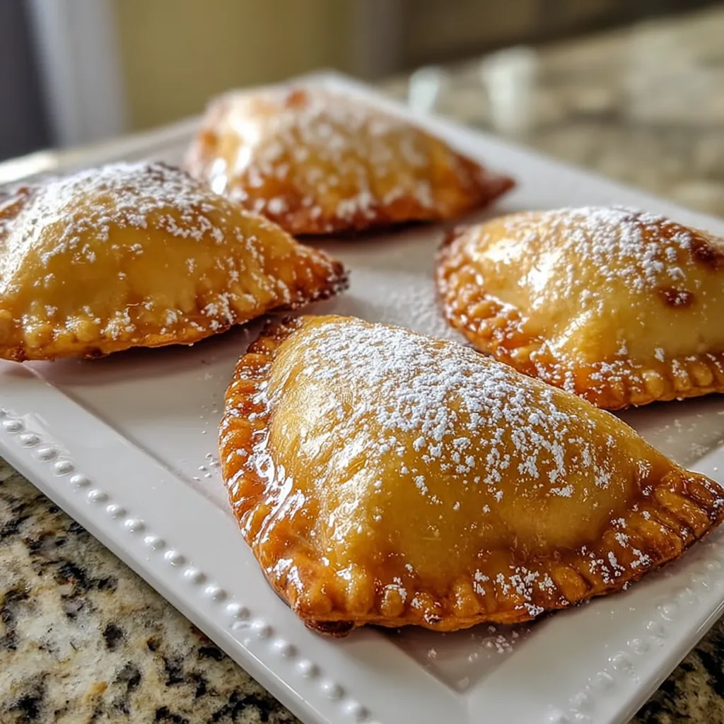 A plate of fried peach or apple pies.