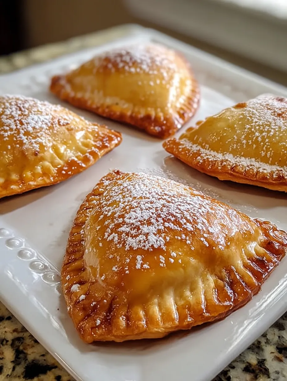 A plate of fried peach or apple pies.