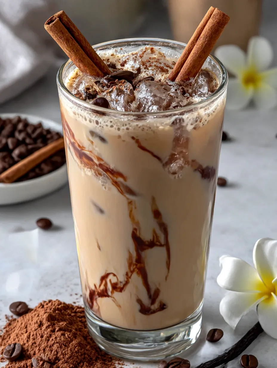 A glass of milk tea with cinnamon and vanilla flavors.
