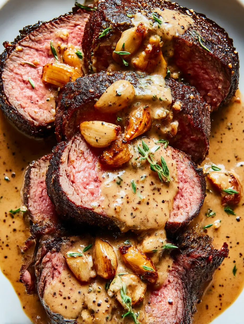 Steak with bourbon garlic cream sauce.