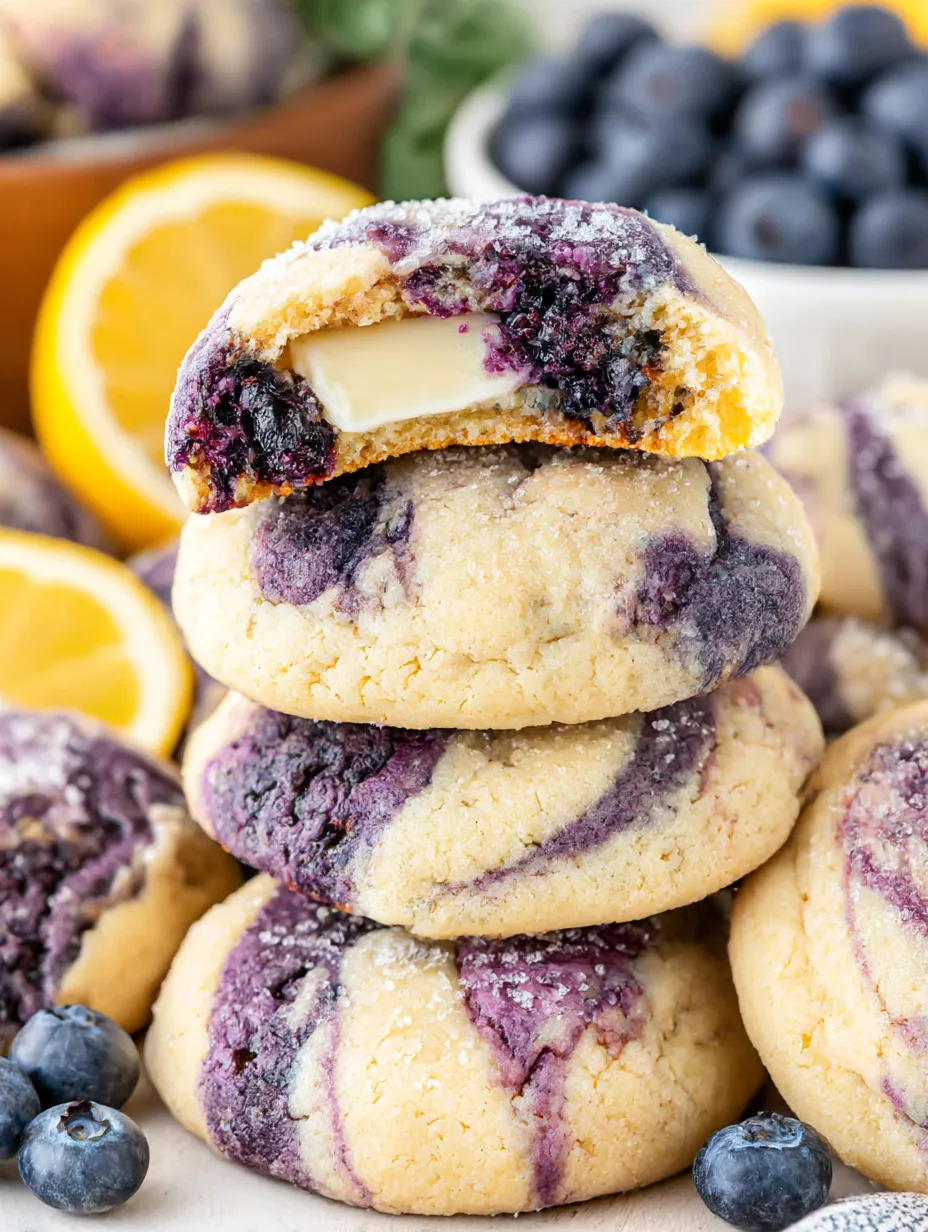 A stack of lemon blueberry cheesecake cookies.