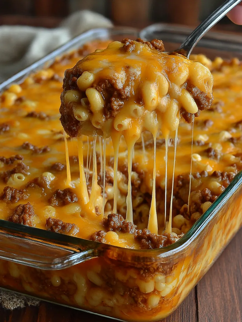 A cheesy hamburger casserole bake.