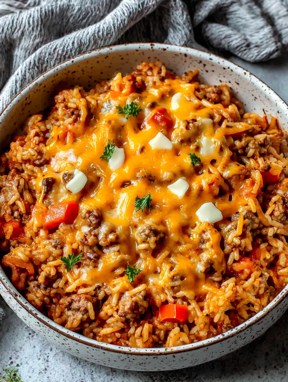 A bowl of stuffed pepper casserole.