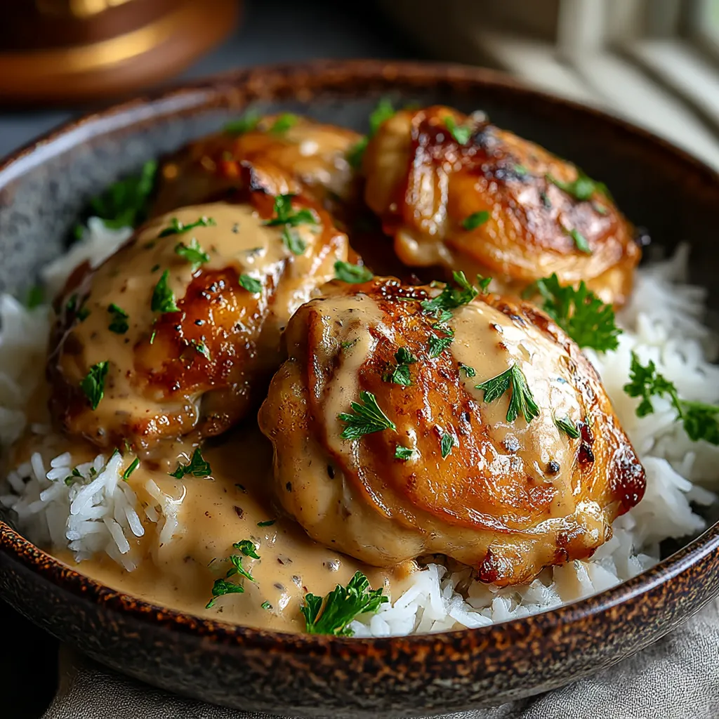 A bowl of rice and chicken with a sauce on top.