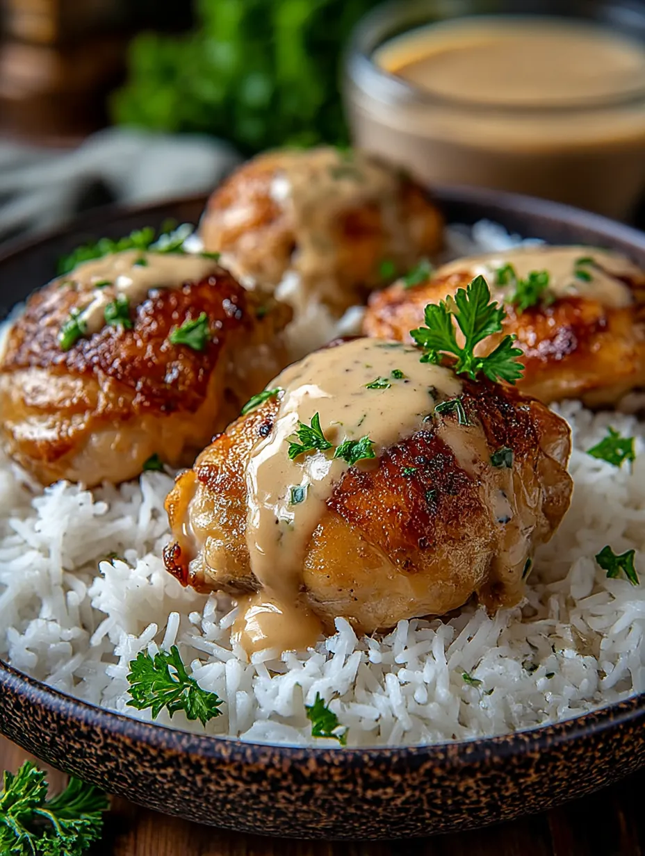 A plate of rice and chicken with gravy.