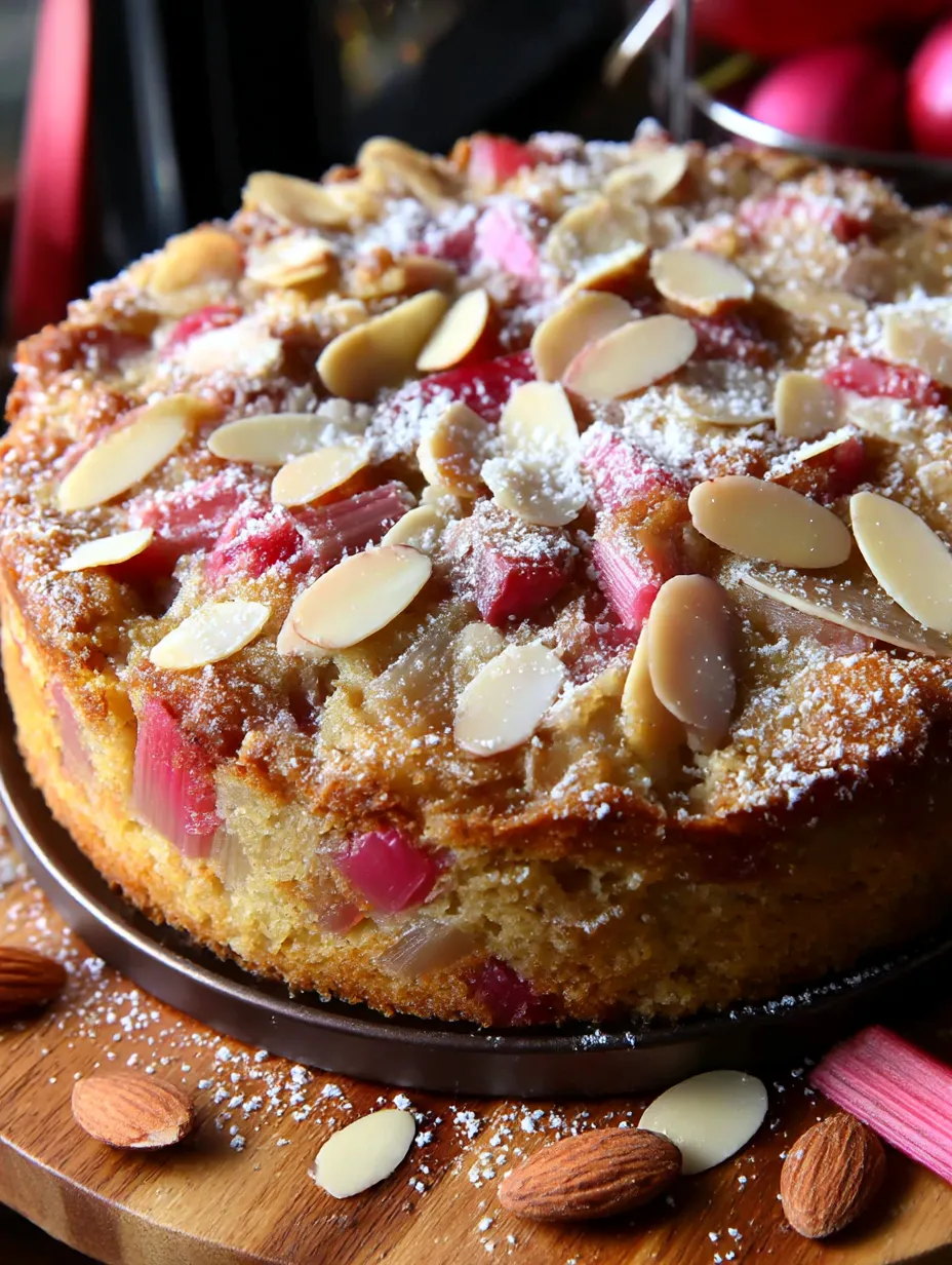 A slice of a Rhubarb Almond Torte.
