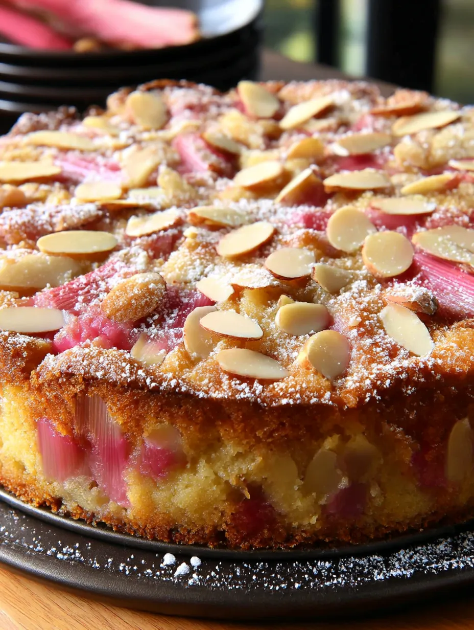 A slice of a Rhubarb Almond Torte.