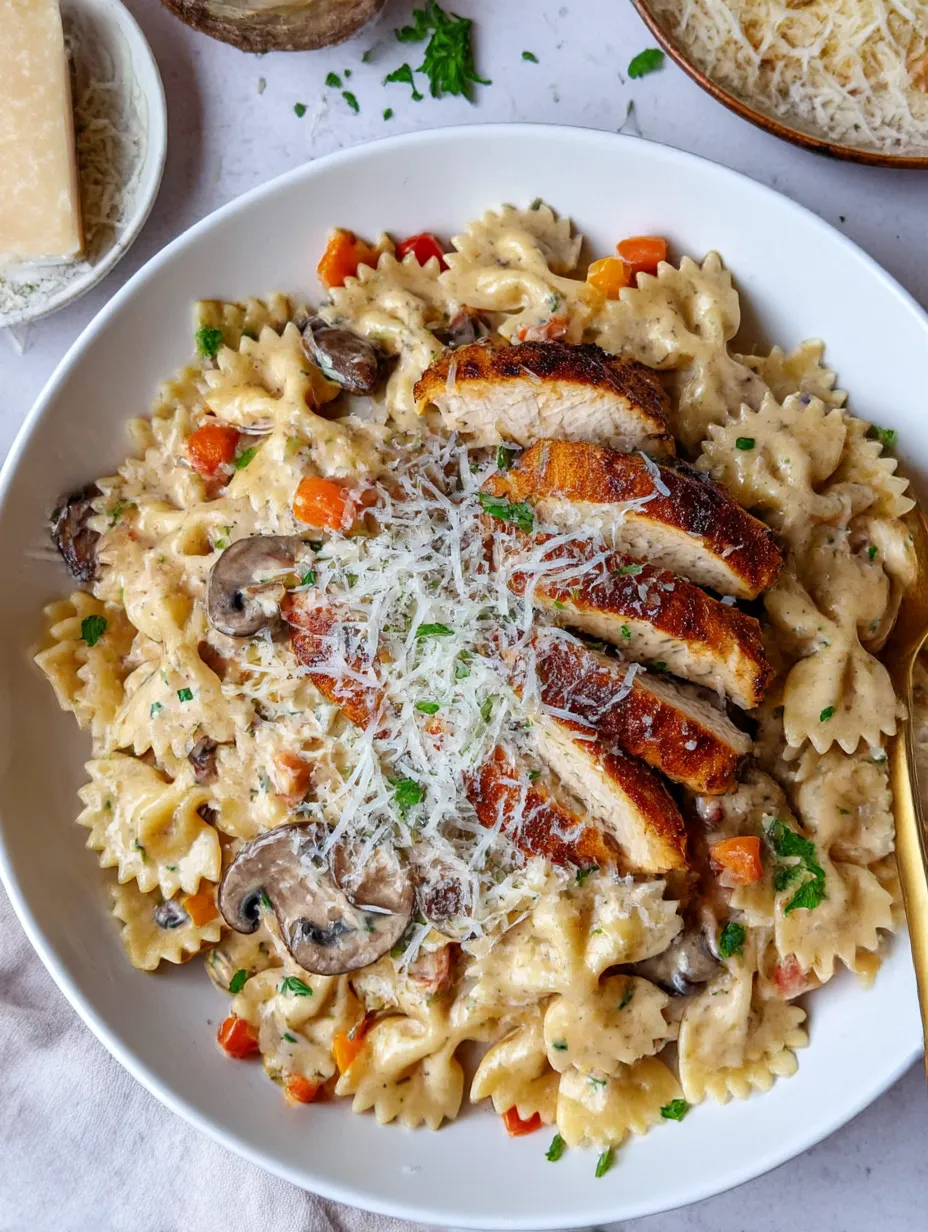 A plate of food with chicken and pasta.