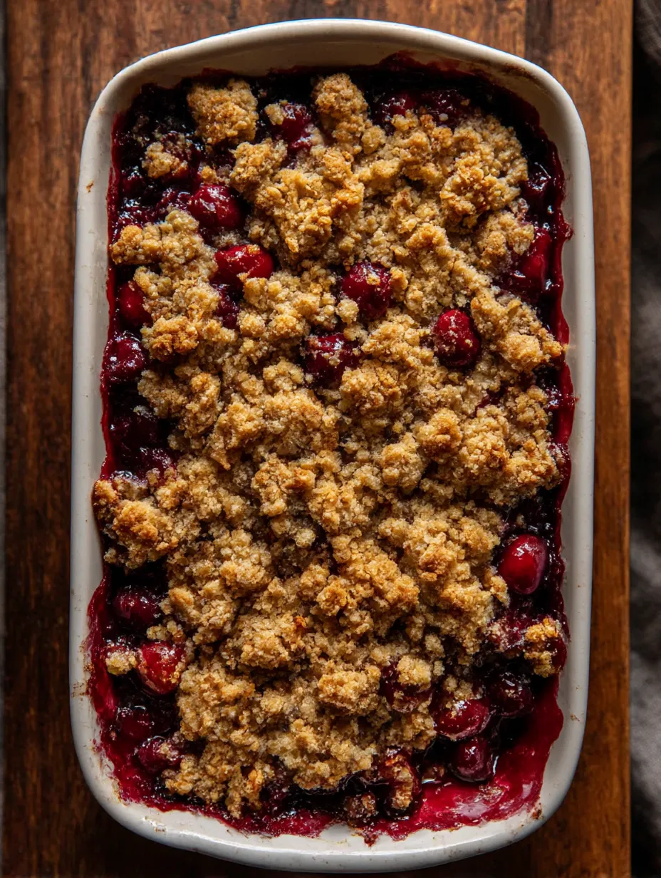 A white bowl filled with a mixture of berries and crumbs.