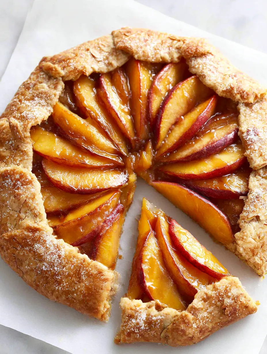 A slice of a peach galette.