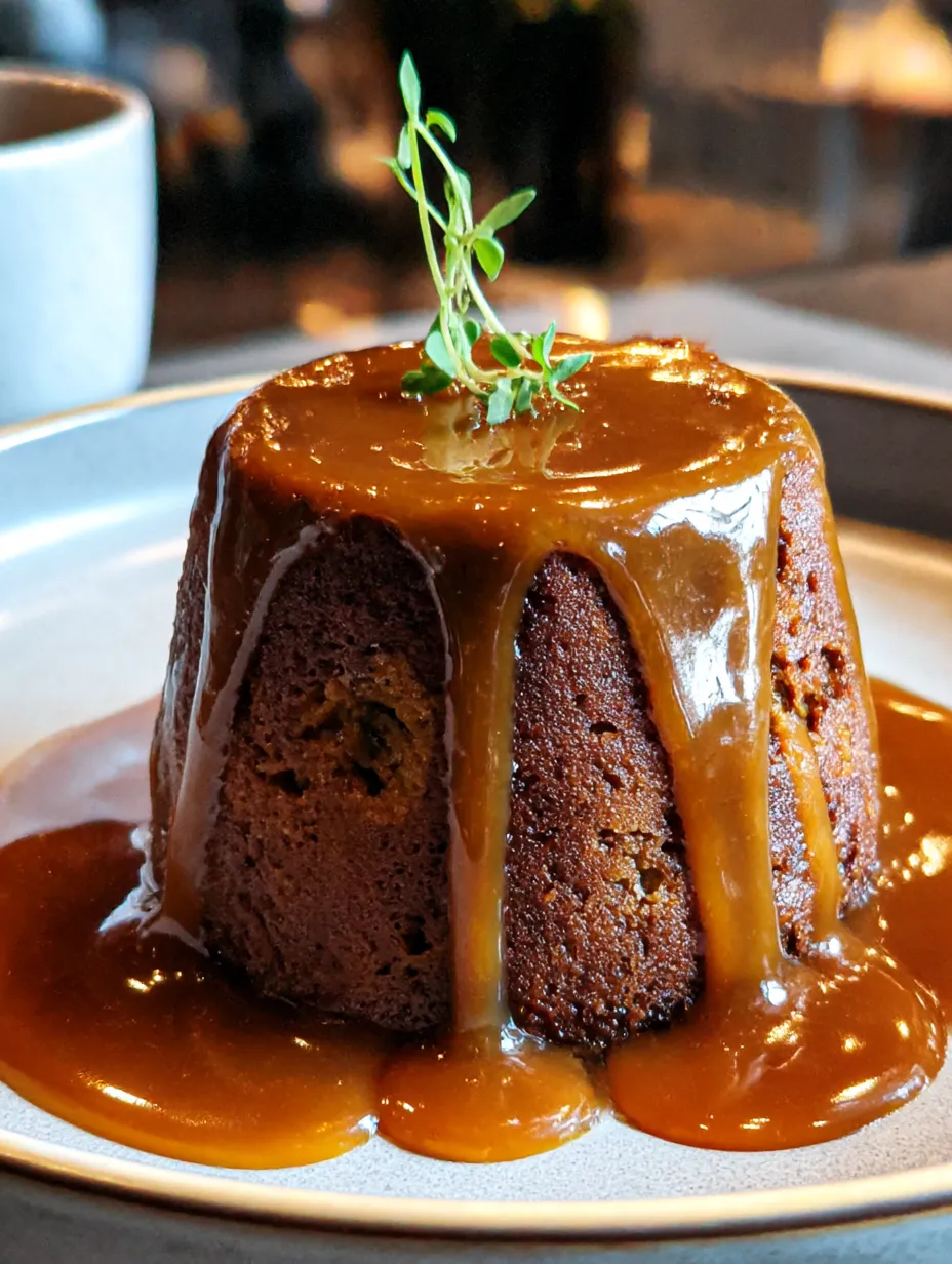 A close up of a delicious looking Sticky Toffee Pudding.