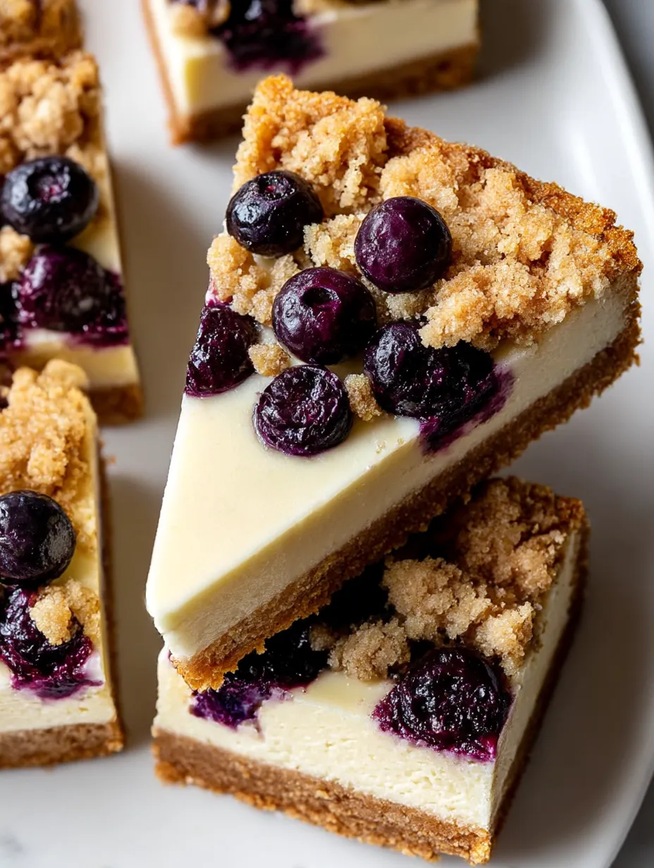A slice of blueberry crumble cheesecake.