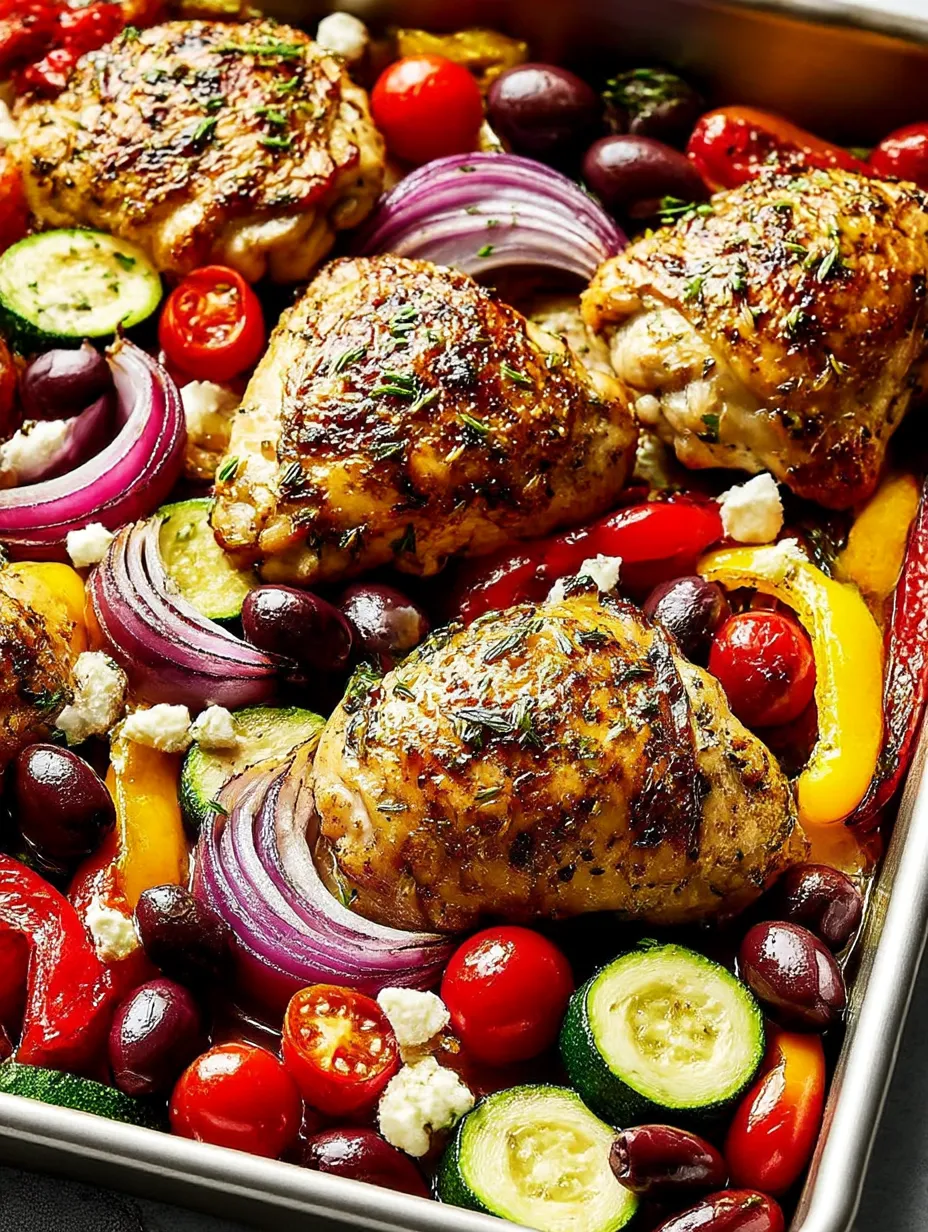 A close up of a Greek Sheet Pan Chicken.
