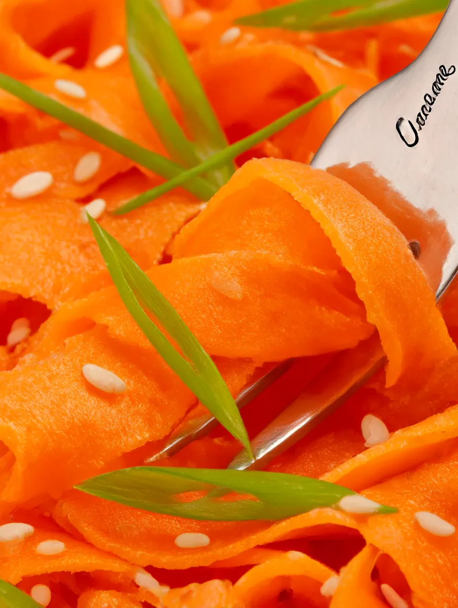 A fork is stuck in a piece of carrot.
