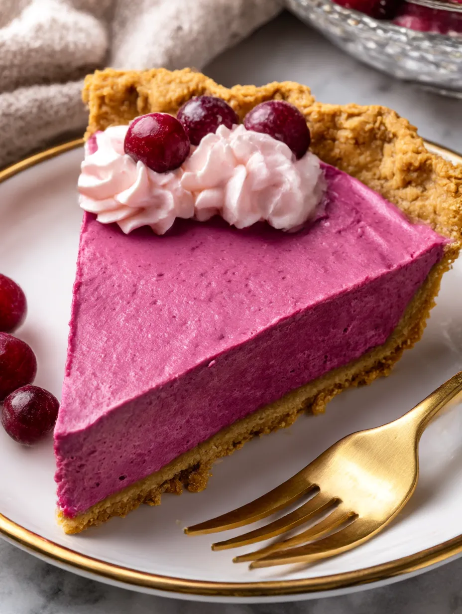 A slice of cranberry custard pie.