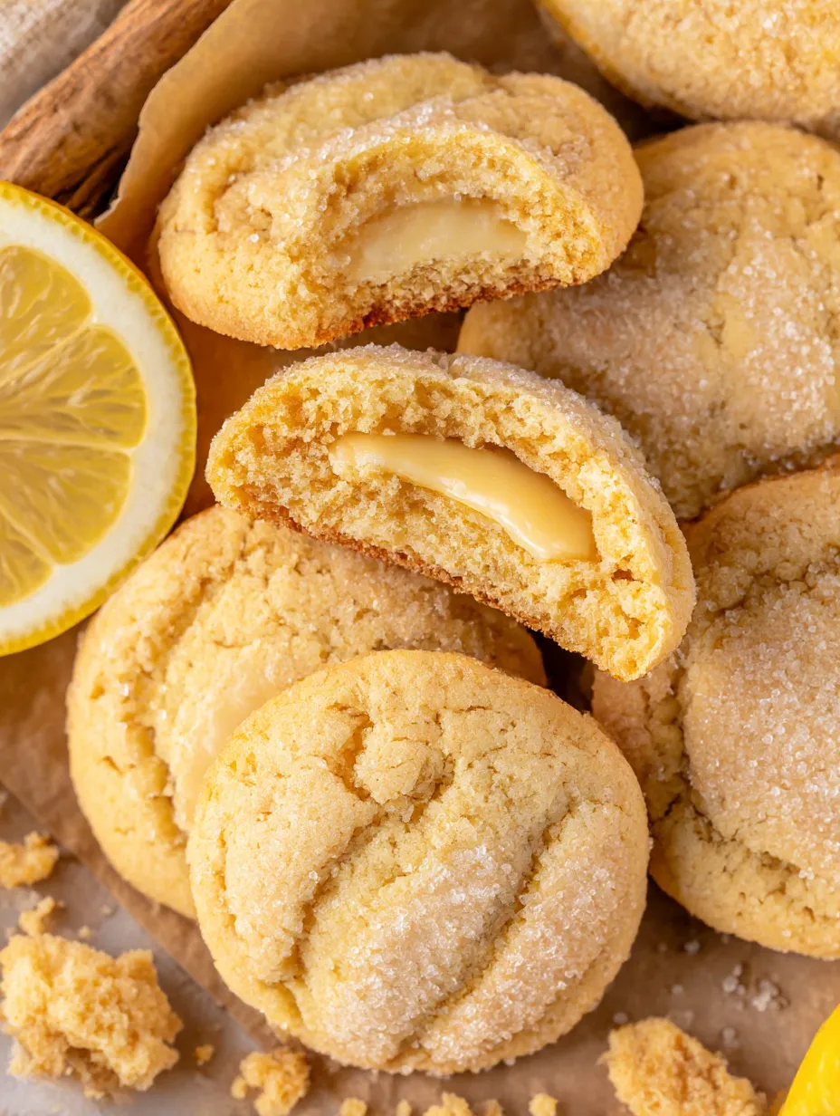 Lemon cheesecake cookies with a lemon wedge on top.